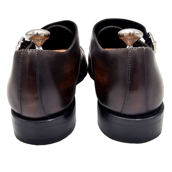 Chalk Mark Men's 8.5 Antique Patina Brown Dress Shoes Double Monk Strap Loafers - Picture 6 of 11